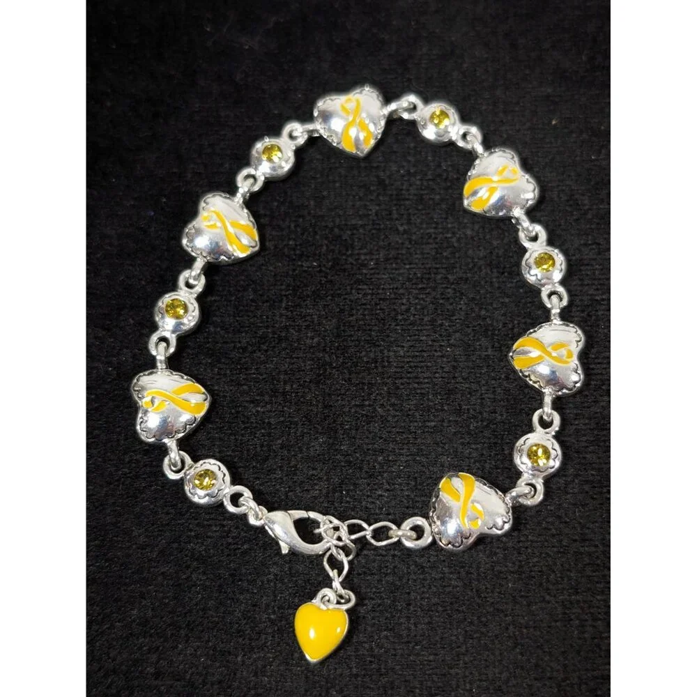 Yellow Ribbon Awareness Bracelet Rhinestone Heart Tennis 7